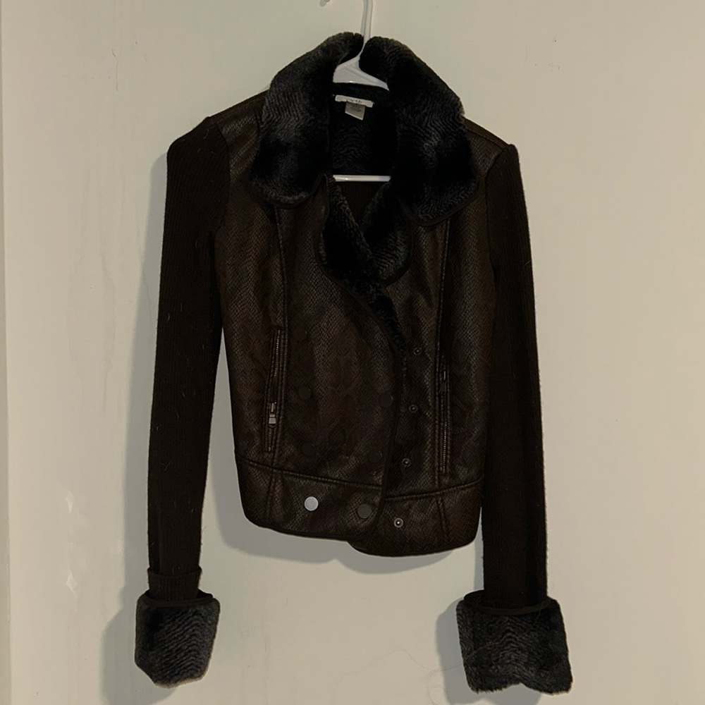 Brown Leather Jacket with Fur